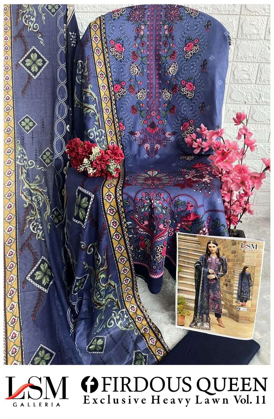 Lsm Galleria Firdous Queen Lawn Vol 11 Lawn Cotton Wholesale Pakistani Salwar Suit Catalog — Wholesale Salwar Suits, Lsm wholesale from Surat - Gallery Image 7